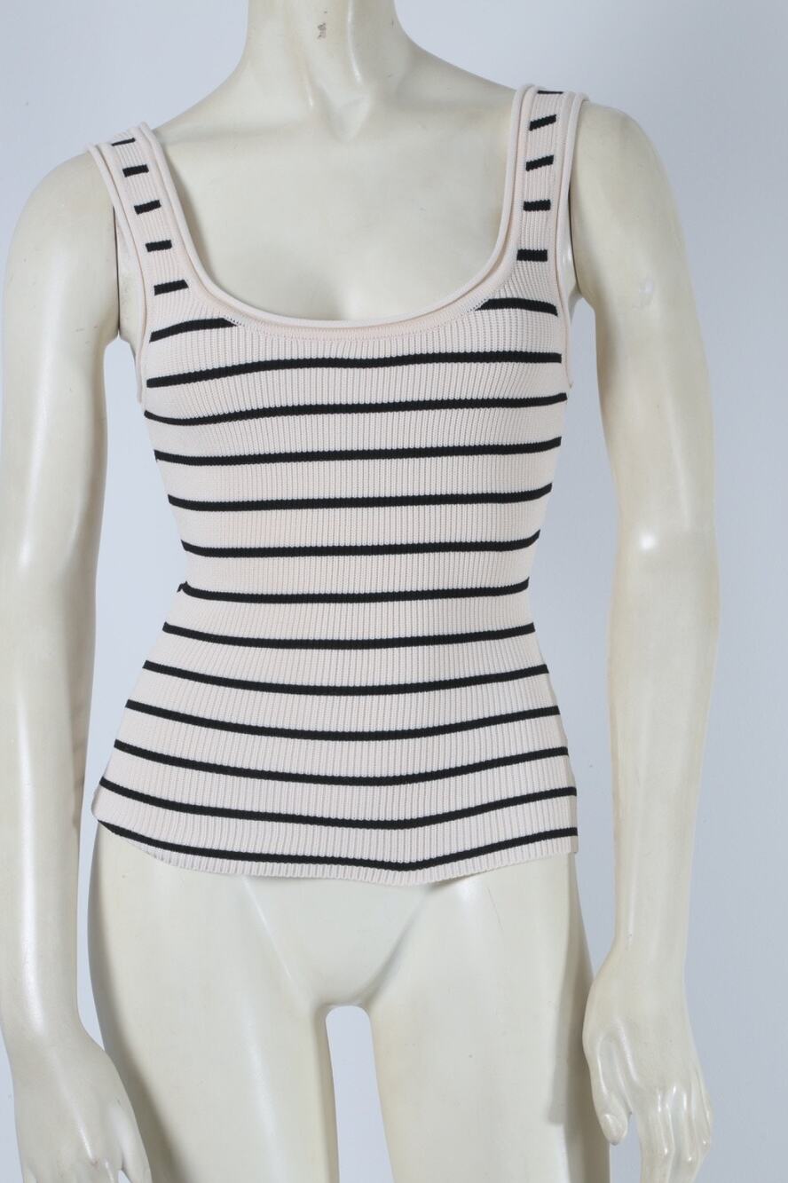 DISSH Penny Cream Black Stripe Ribbed Knit Scoop Neck Tank Top Camisole Vest S